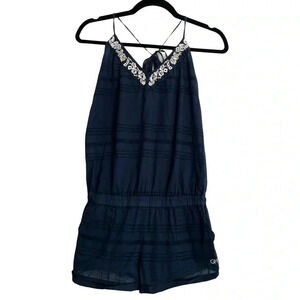 Gilly Hicks Navy Embroidered Romper